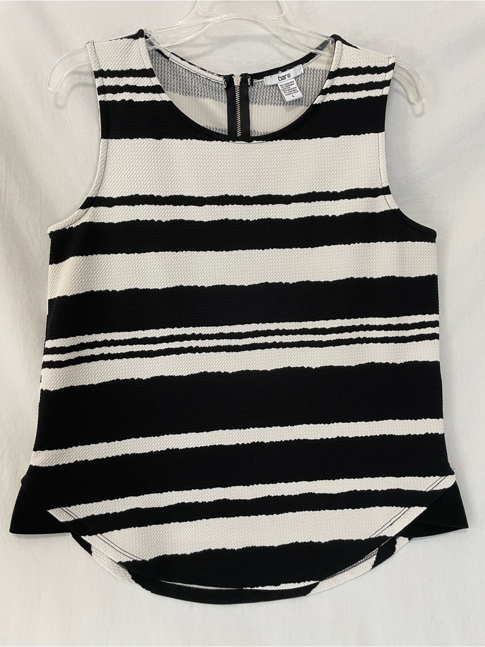 Bar III Black and White Striped Structured Ribbed Tank Top, Sz Lg, career wear